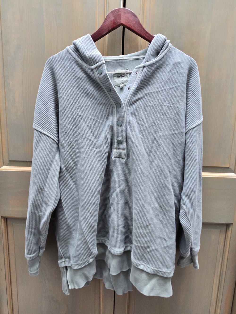 aerie Ribbed Hooded Pullover Sweatshirt - Gray